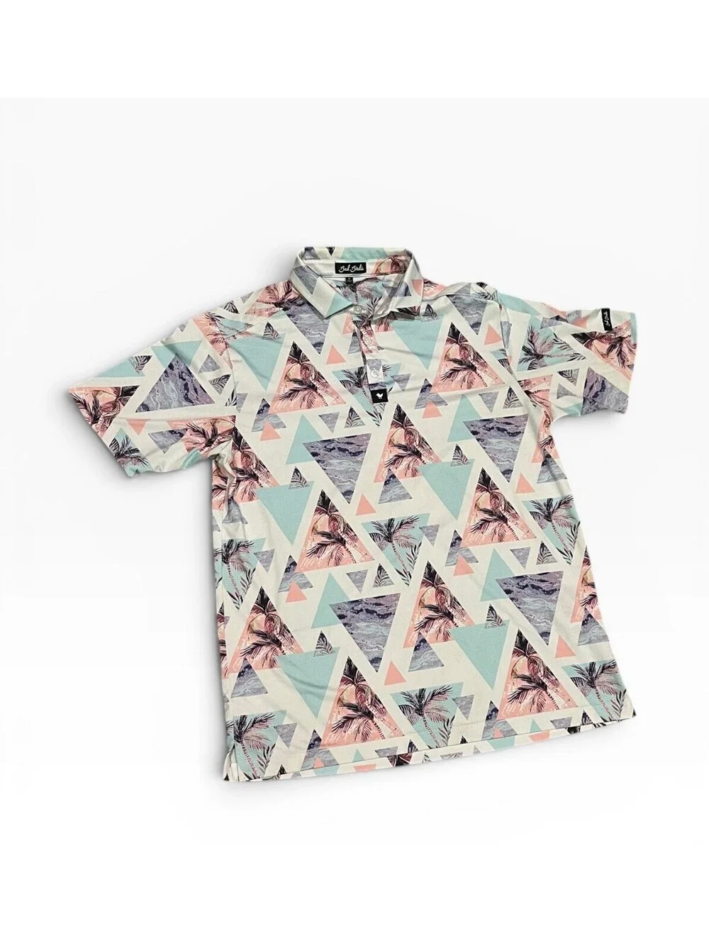 Bad Birdie Cali Golf Polo Mens M Pastel Palm Tree Geometric Performance